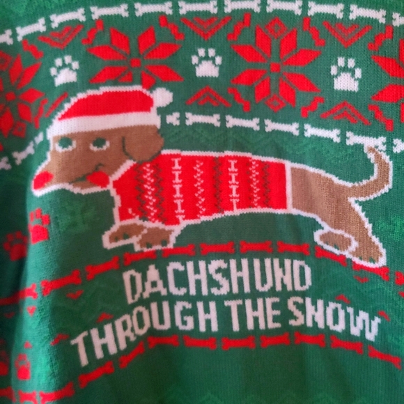 Norther Pole Dachshund Through The Snow Red/ Green Holiday Sweater - Women's XXL - Picture 2 of 5